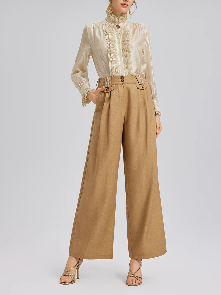 Silk Metallic-Sheen Pleated Shirt