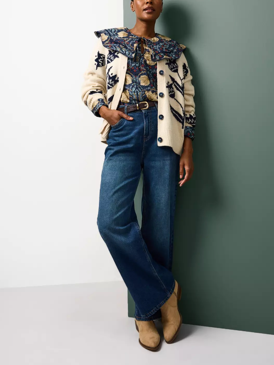 Cream Tulip Embroidered Boxy Cardigan