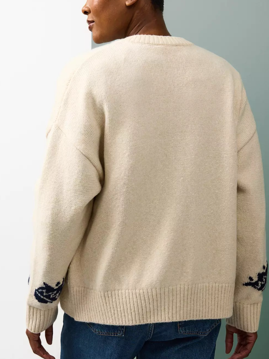 Cream Tulip Embroidered Boxy Cardigan