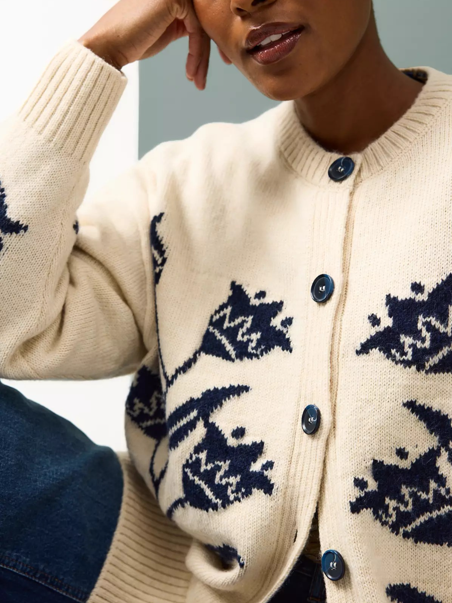 Cream Tulip Embroidered Boxy Cardigan