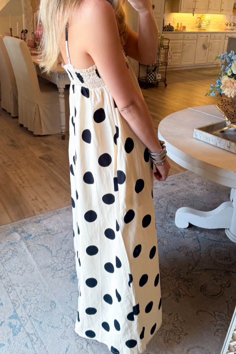 Cream And Black Polka Dot Maxi Dress