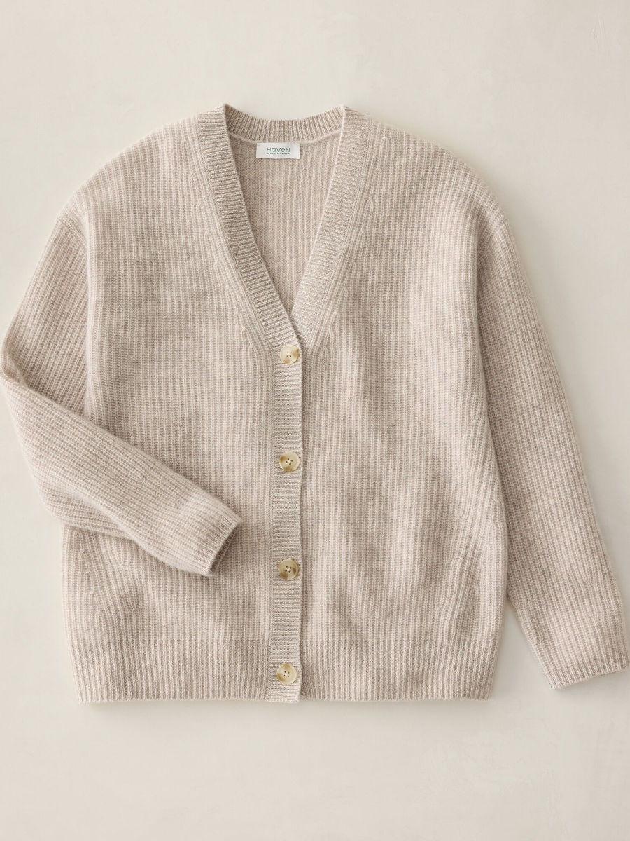 Cashmere Shaker Stitch Knit Cardigan