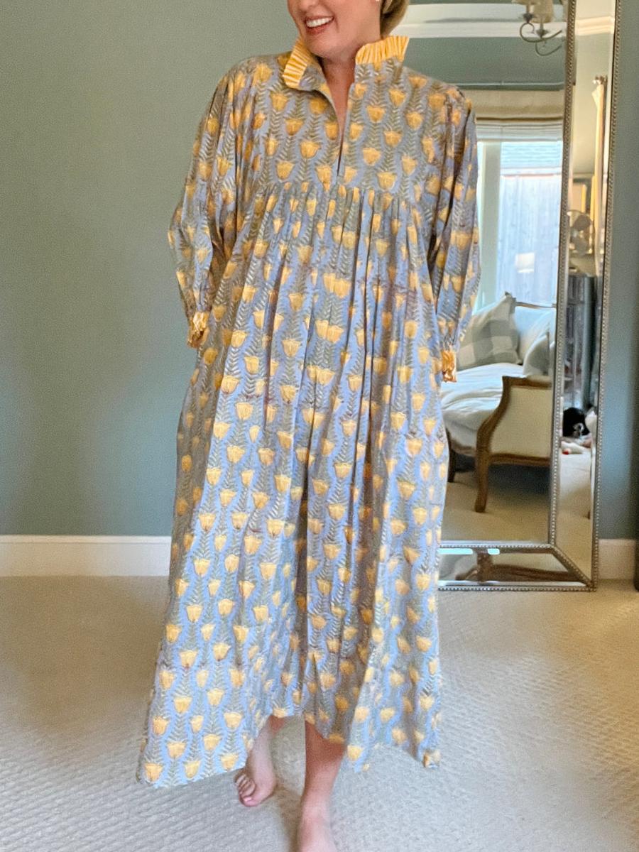 Newest Cotton Block Print Maxi Dress
