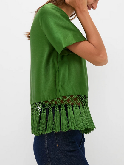 Green Dupioni Chadwick Tassel Top