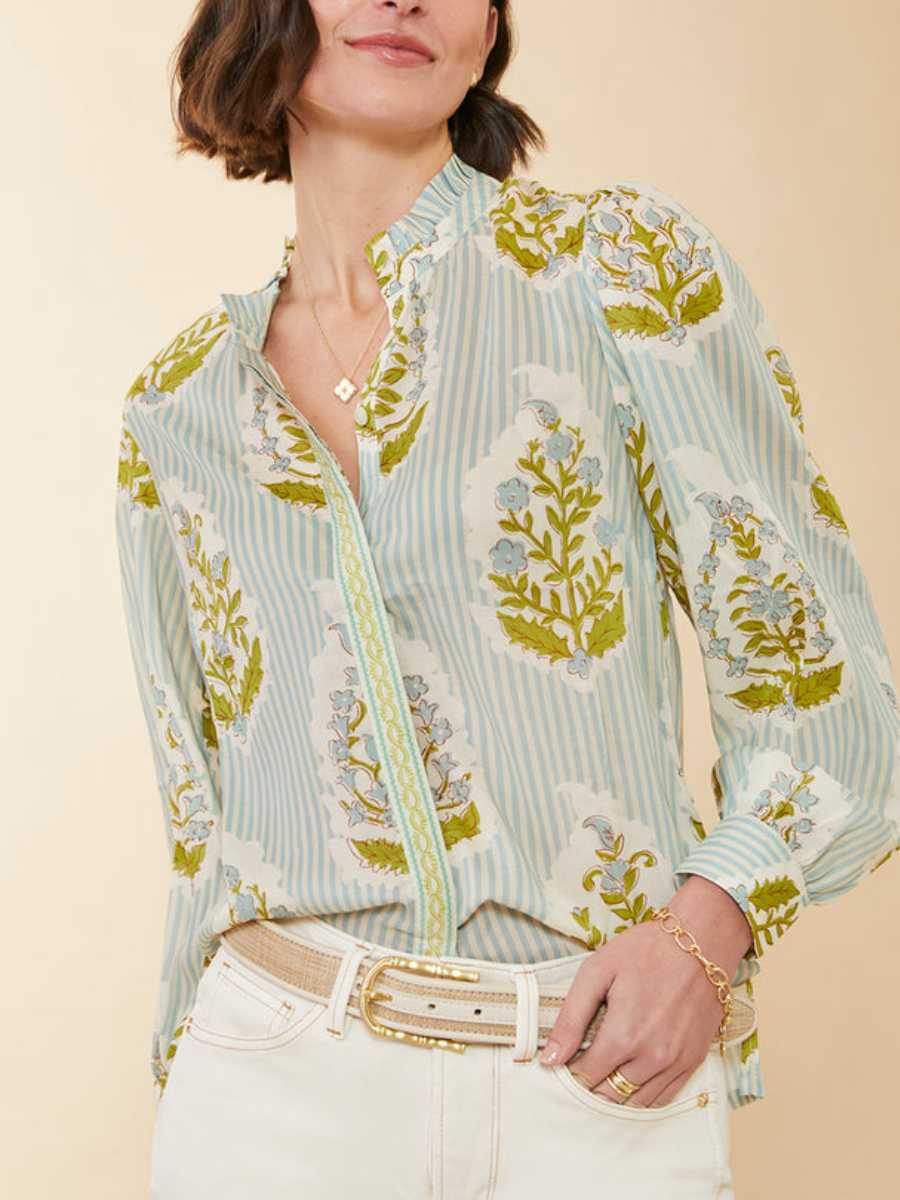 Blouse Richmond Hill Stripe Floral Motif Surf