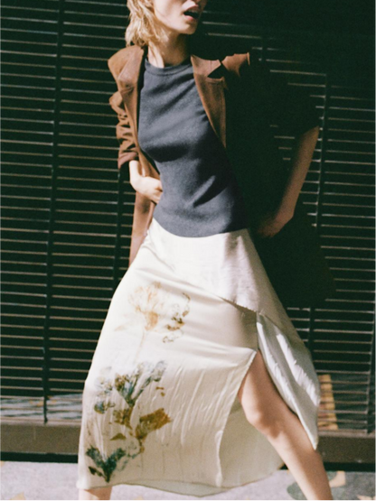 Floral Silk Elegant Midi Skirt