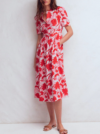 Ivy-placket Linen Midi Dress
