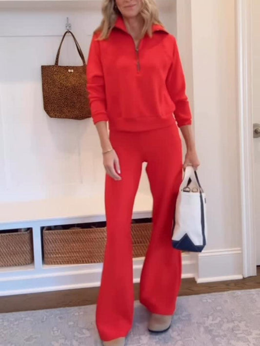 Half Zip Wide Leg Track Pant Suit
