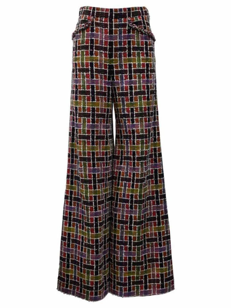 Check Tweed Cotton-blend High-waist Wide-leg Trousers