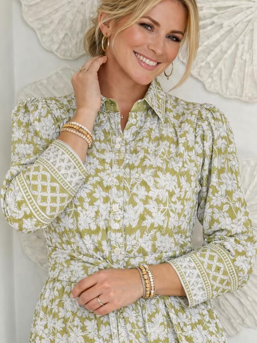 Green Hand Embroidered Maxi With Belt
