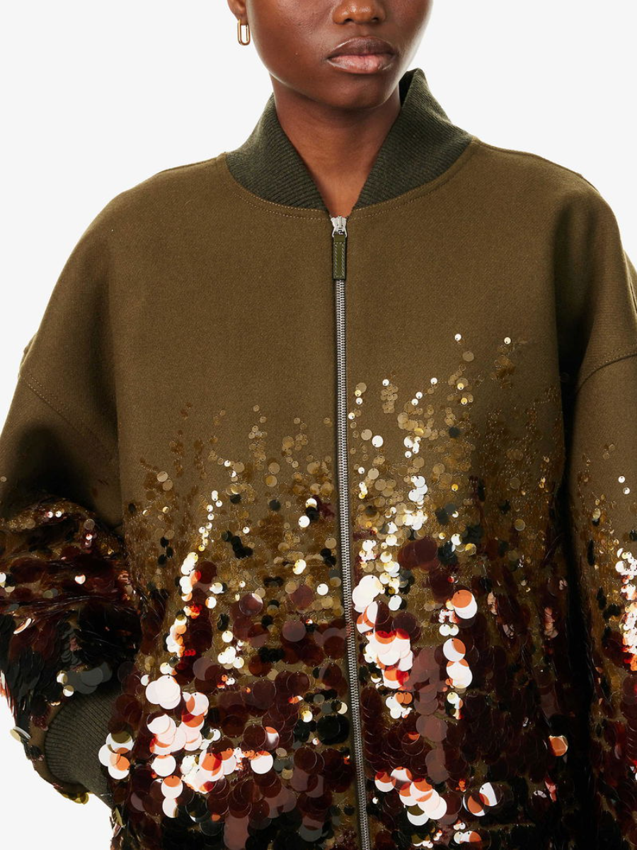 Stand-Collar Embellished Wool Jacket