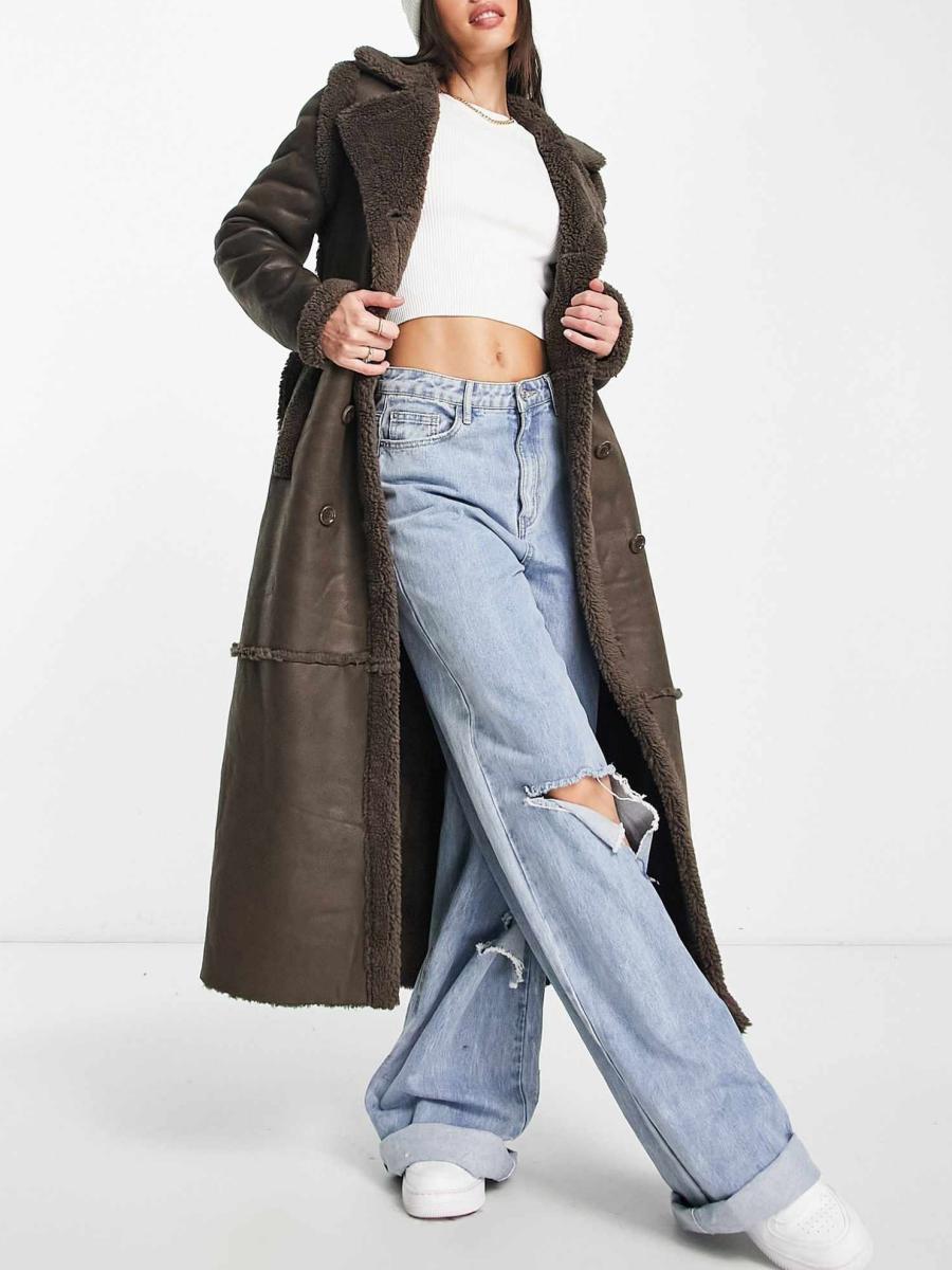 Chocolate Brown Faux Suede Longline Belted Coat