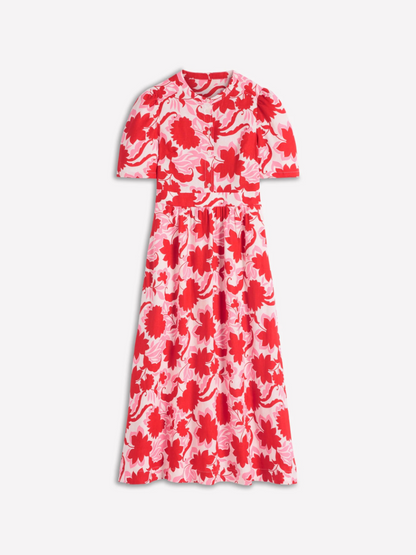 Ivy-placket Linen Midi Dress