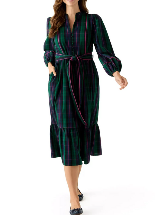 Jacket Sleeve Plaid Midi Dress