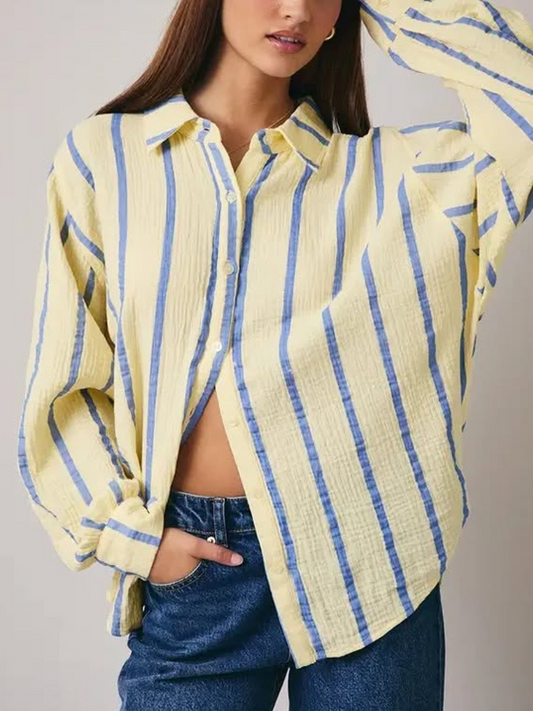 Vienna Striped Button Down Top