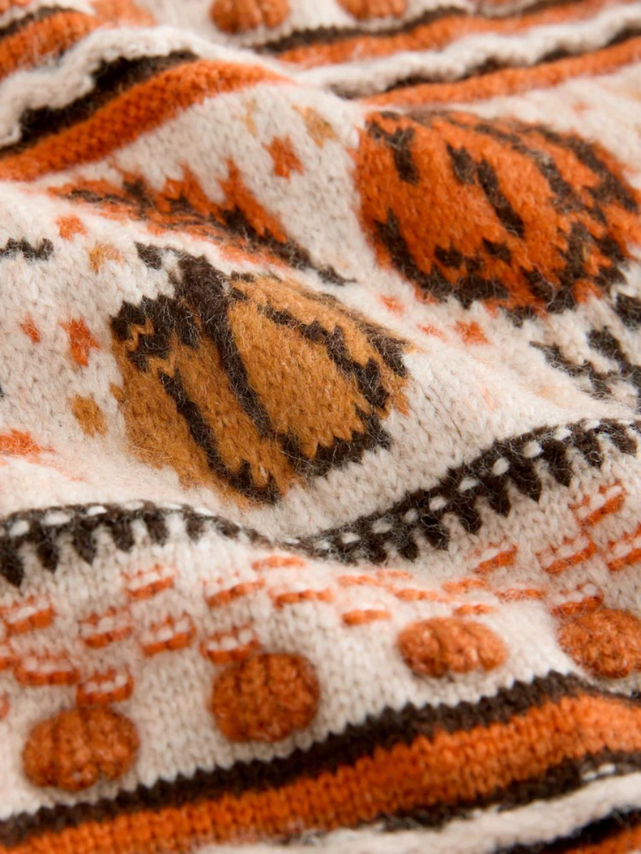 Orange Cable Knit Collar Cardigan With Wool