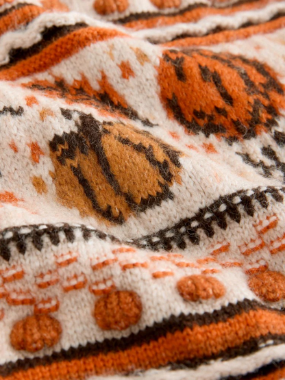 Orange Cable Knit Collar Cardigan With Wool