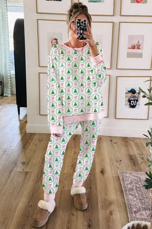 Christmas Trees And Bows Pajama Set