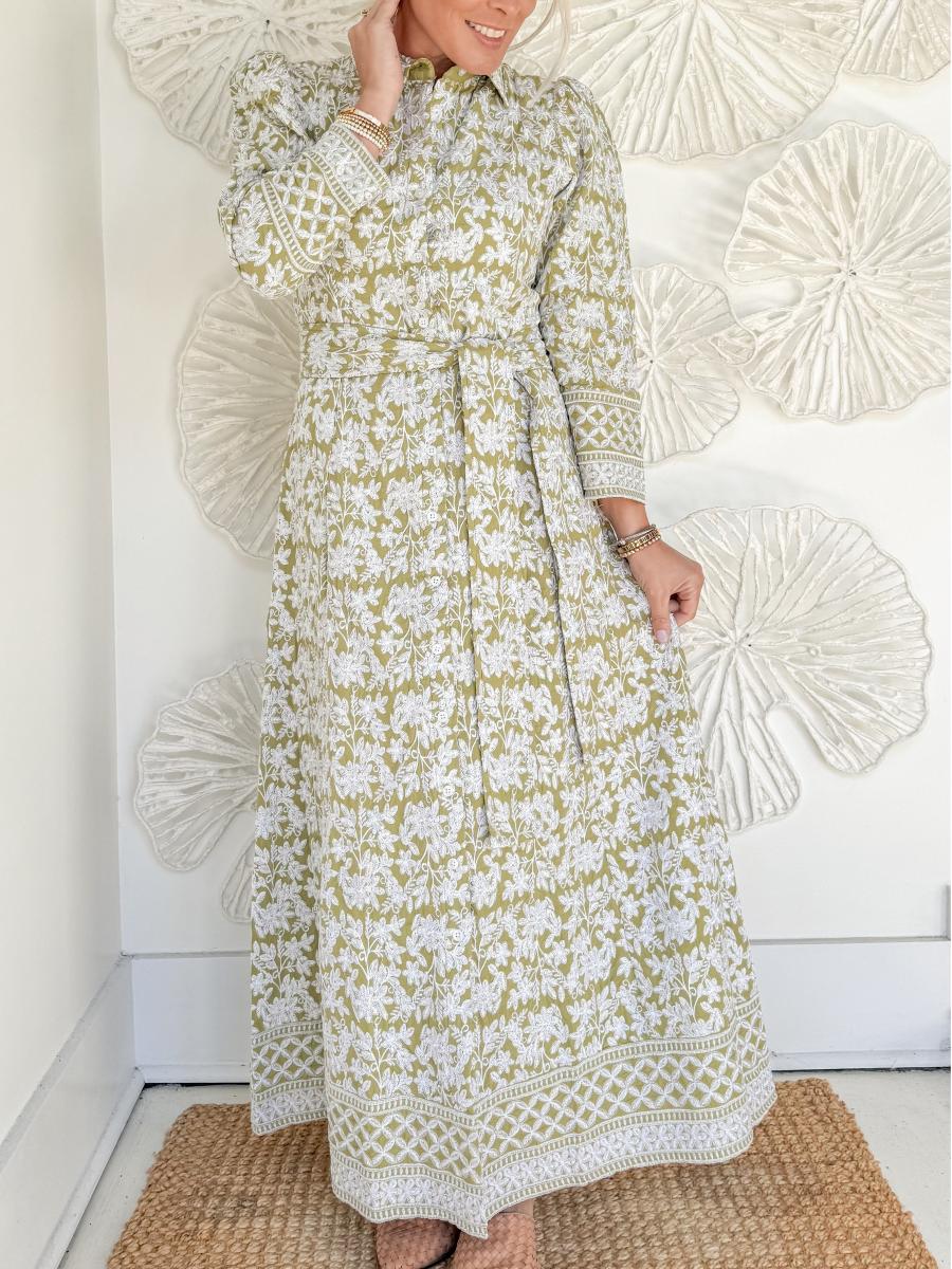 Green Hand Embroidered Maxi With Belt