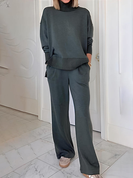 Turtleneck Knitted High Waist Two Pieces Set