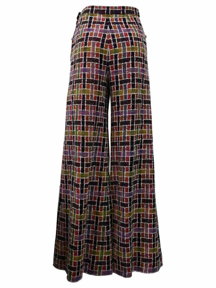 Check Tweed Cotton-blend High-waist Wide-leg Trousers