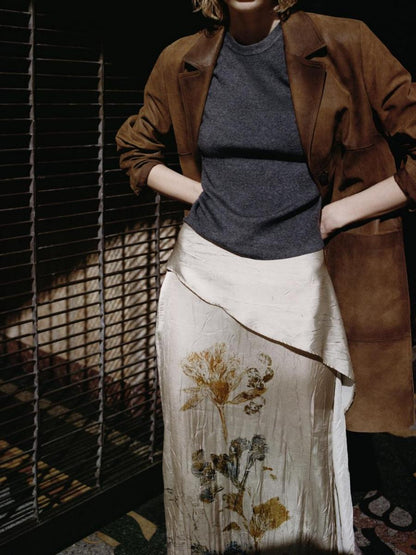 Floral Silk Elegant Midi Skirt