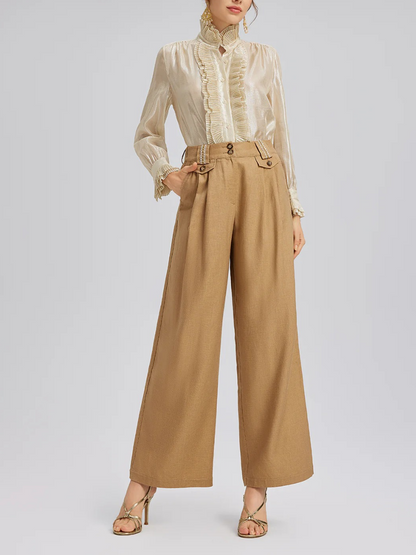 Silk Metallic-Sheen Pleated Shirt