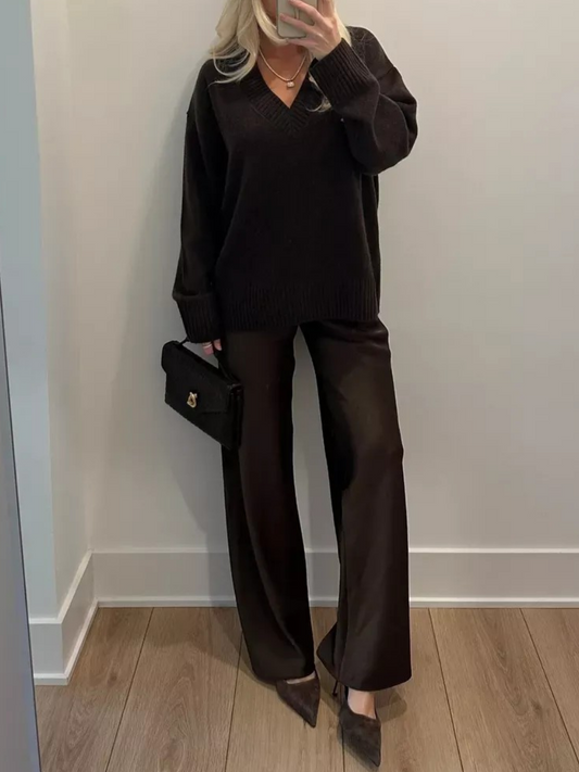 Fluid Twill Satin High-Waisted Trousers