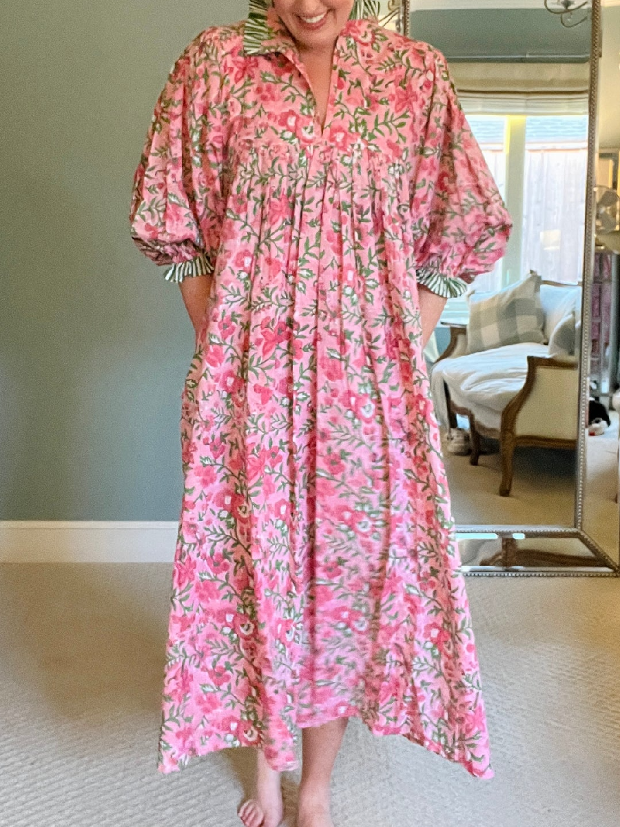 Newest Cotton Block Print Maxi Dress