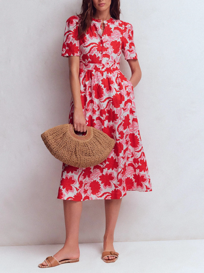 Ivy-placket Linen Midi Dress