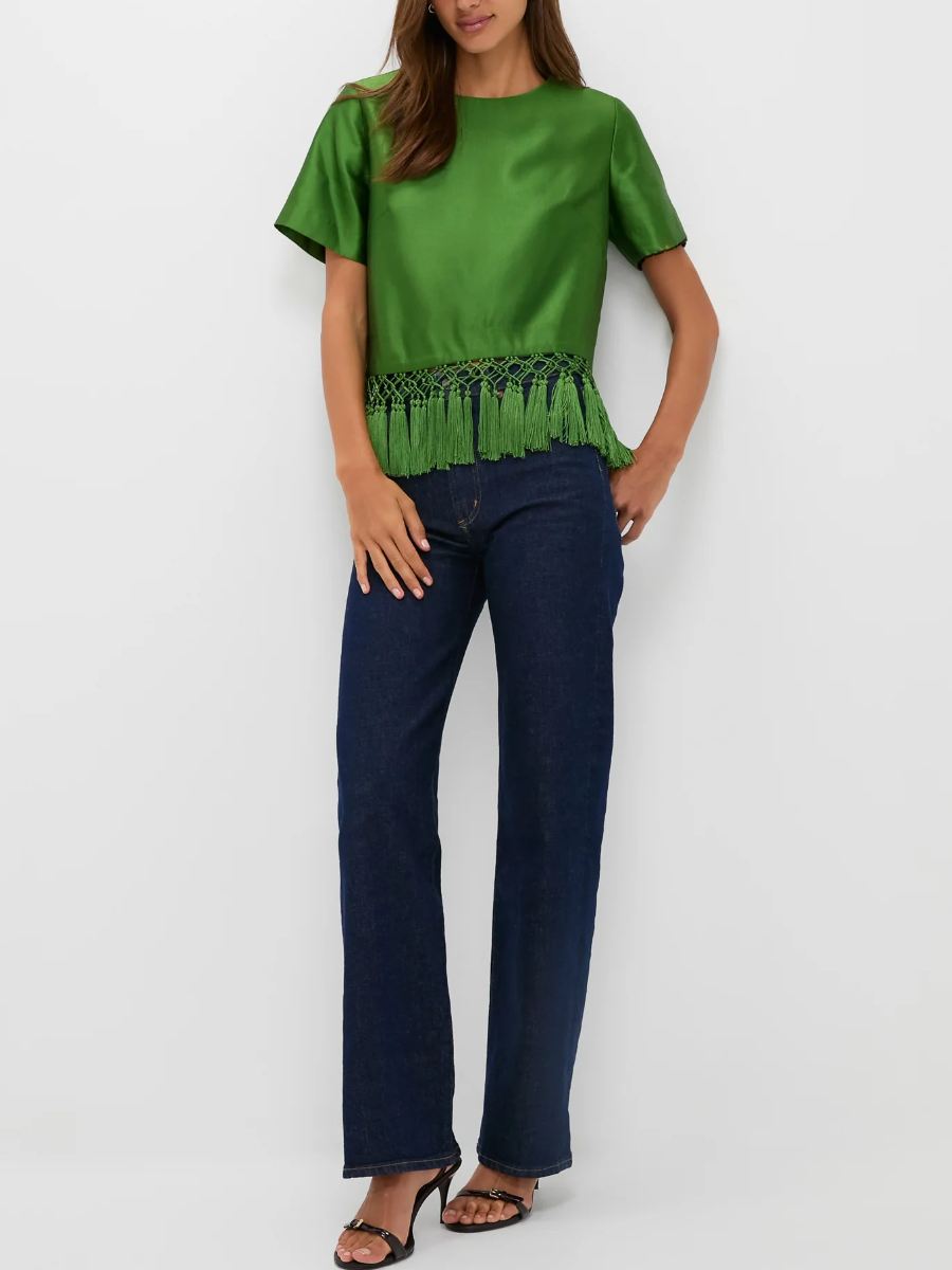 Green Dupioni Chadwick Tassel Top