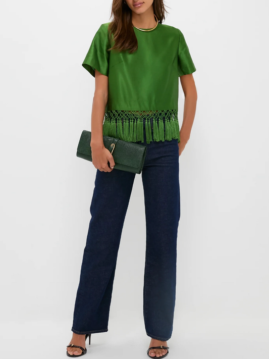 Green Dupioni Chadwick Tassel Top