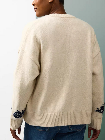 Cream Tulip Embroidered Boxy Cardigan