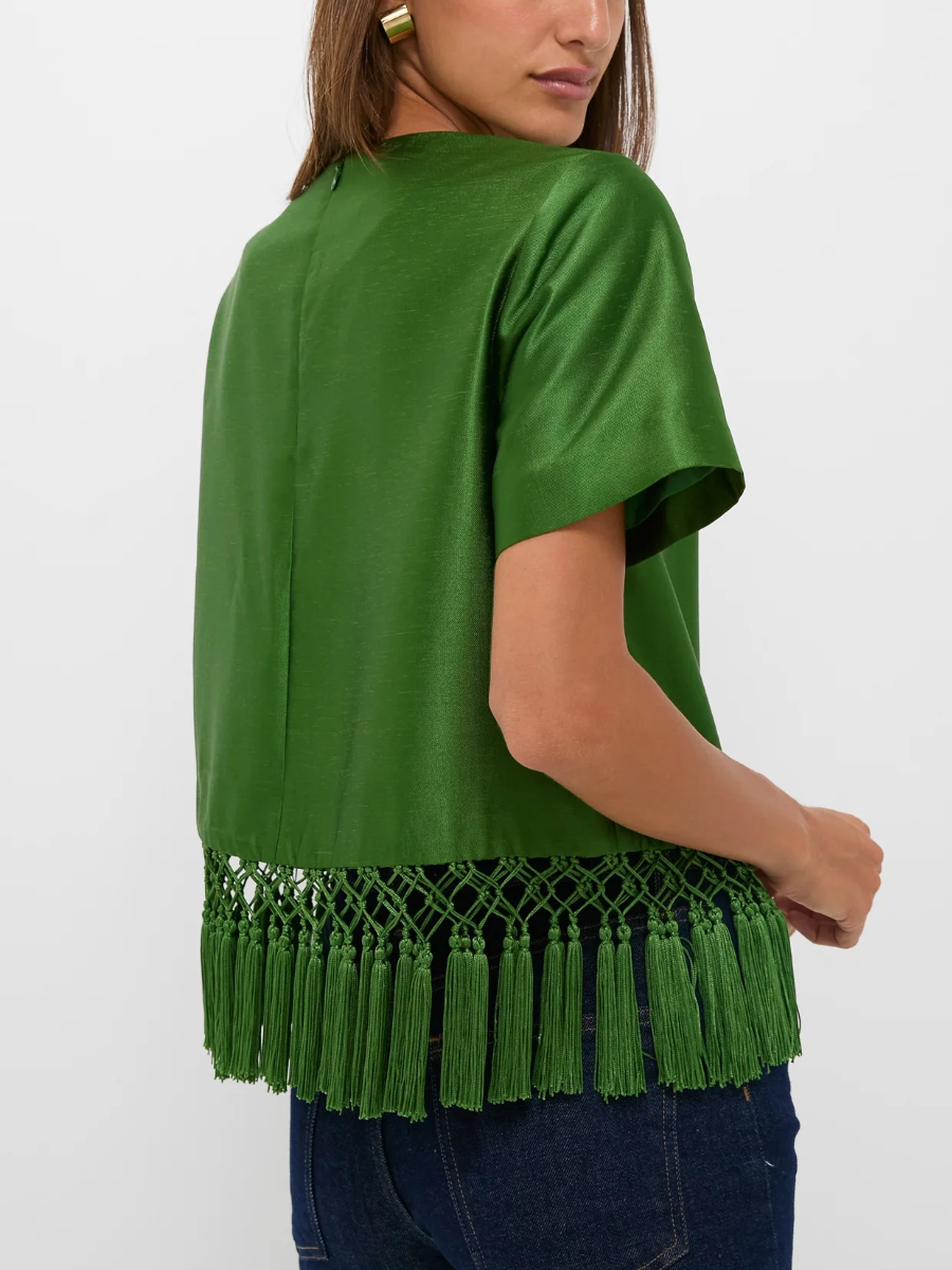 Green Dupioni Chadwick Tassel Top