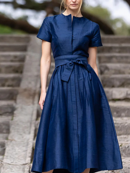 Simple Silk Short-Sleeve Dress