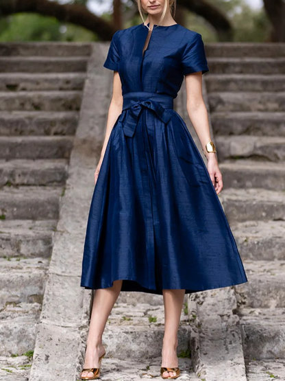 Simple Silk Short-Sleeve Dress