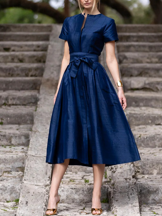 Simple Silk Short-Sleeve Dress