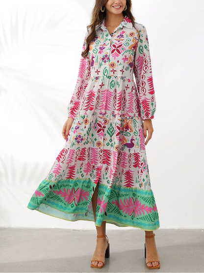 Exotic Printed Button Down Dress