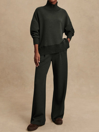 Turtleneck Knitted High Waist Two Pieces Set