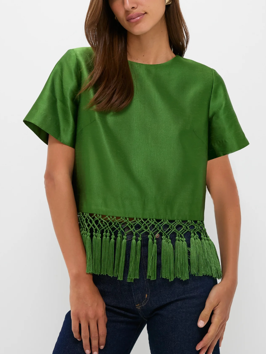 Green Dupioni Chadwick Tassel Top