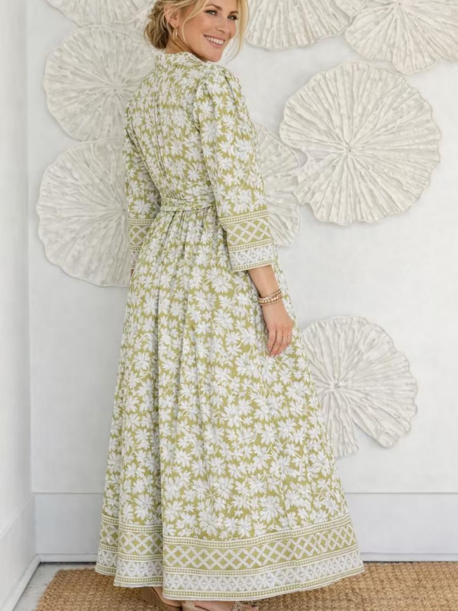 Green Hand Embroidered Maxi With Belt