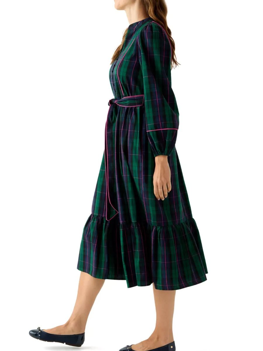 Jacket Sleeve Plaid Midi Dress