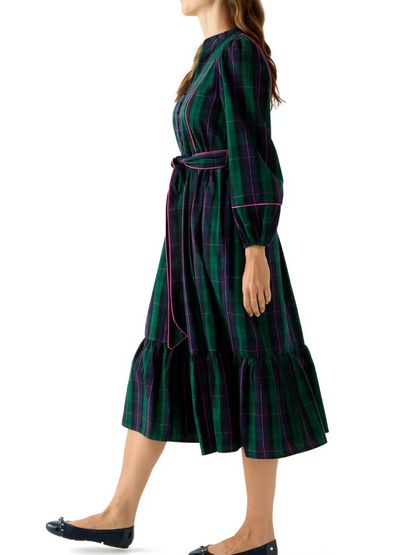 Jacket Sleeve Plaid Midi Dress