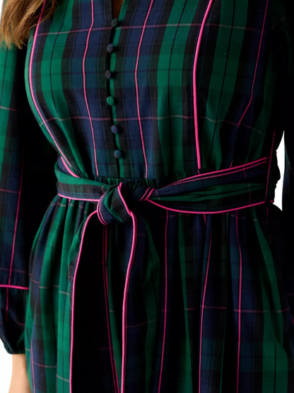 Jacket Sleeve Plaid Midi Dress
