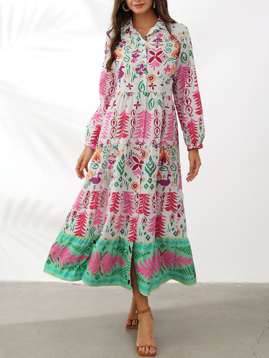 Exotic Printed Button Down Dress