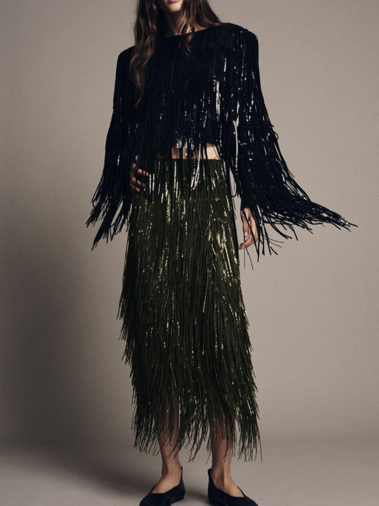 LIMITED EDITION FRINGED AND SEQUIN SKIRT