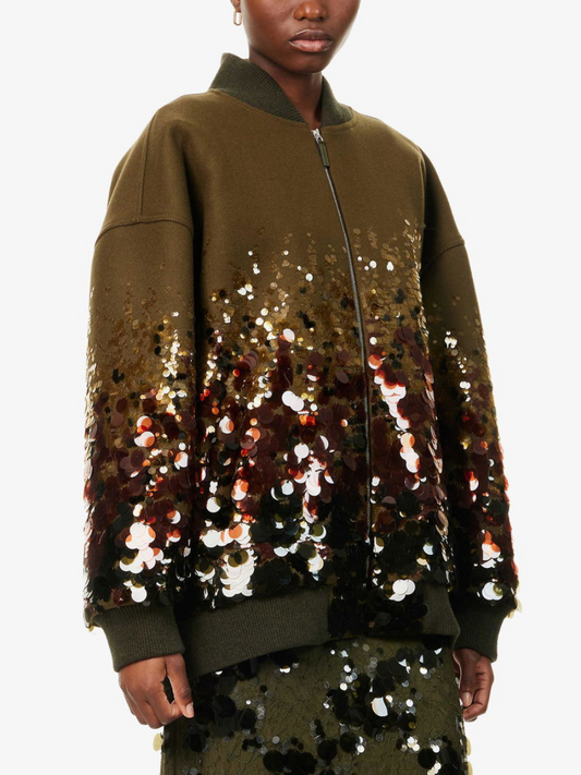 Stand-Collar Embellished Wool Jacket