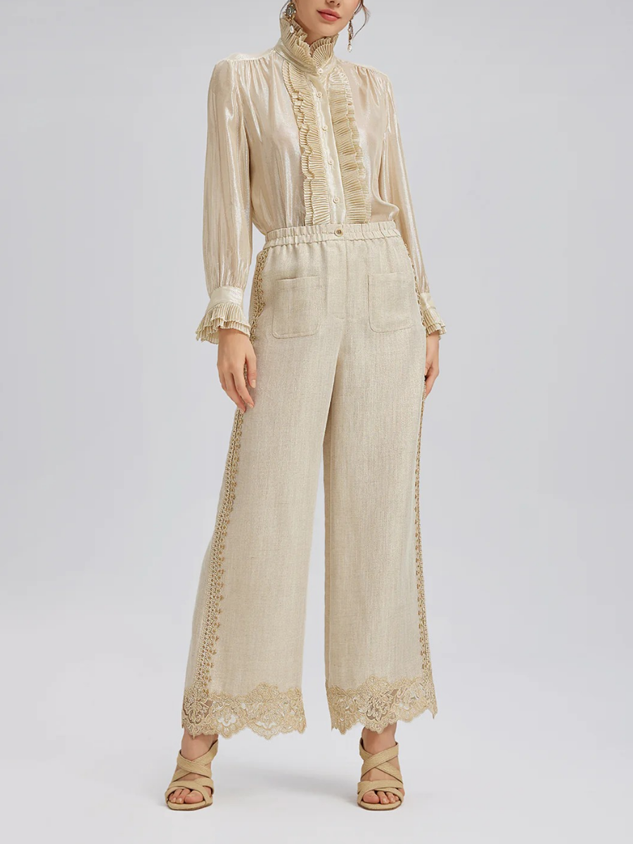 Silk Metallic-Sheen Pleated Shirt