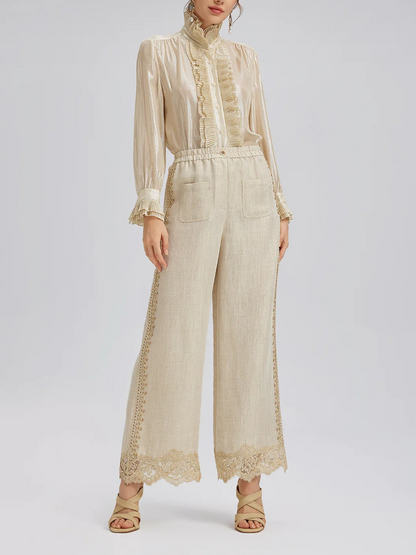 Silk Metallic-Sheen Pleated Shirt