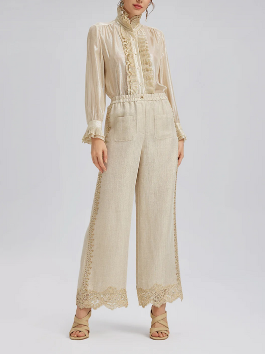 Silk Metallic-Sheen Pleated Shirt